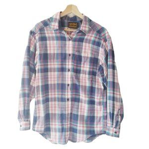 EDDIE BAUER vintage pink and blue plaid flannel button down shirt